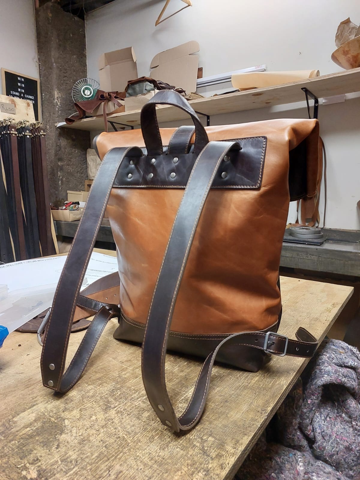 Full Leather Roll Top Backpack