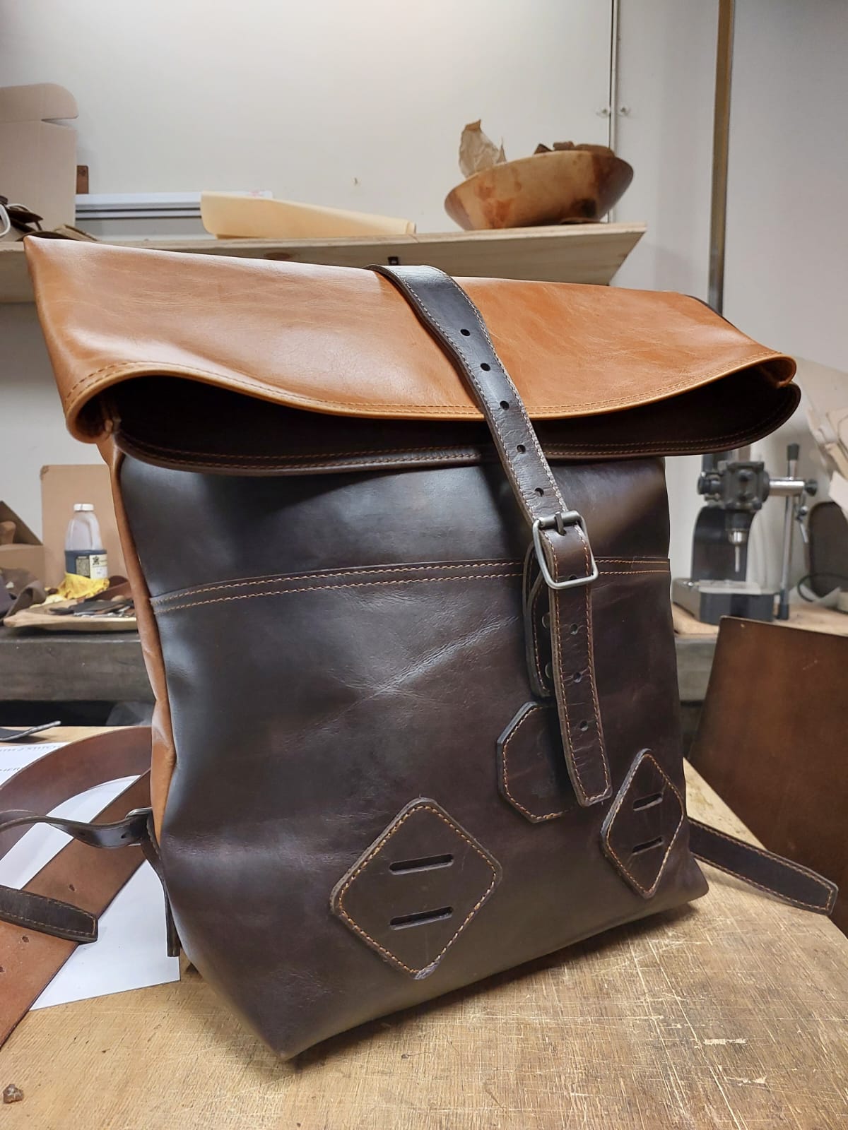 Full Leather Roll Top Backpack - Image 3